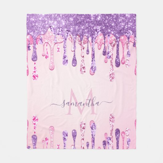 Couverture Polaire Doux rose violet Parties scintillant goutte Monogr (Devant)