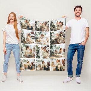 Couverture Polaire Douze Photo Collage Famille Photo Fleece Blanket