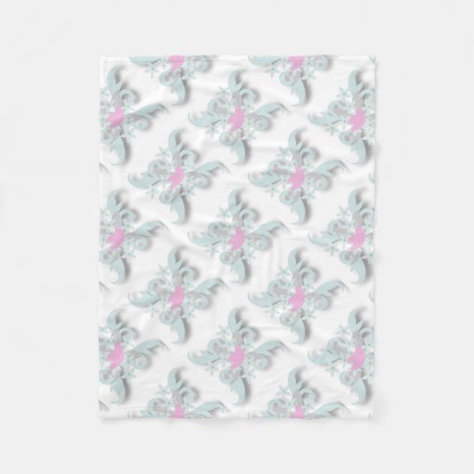 Couverture Polaire Dove rose avec Fleurs et Fronds en argent (Devant)