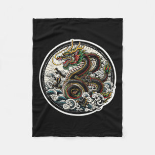 Couverture Polaire Dragon asiatique vert Lucky Tattoo Design coloré V