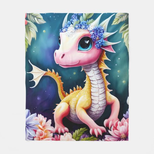 Couverture Polaire Dragon Baby Space Flowers Portrait (Devant)