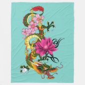 Couverture Polaire Dragon Chinois Fleurs de Cerisier Lotus (Devant)