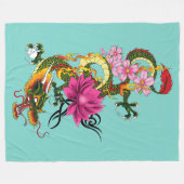Couverture Polaire Dragon Chinois Fleurs de Cerisier Lotus (Devant (Horizontal))