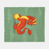 Couverture Polaire Dragon Chinois Rouge sur Fond Vert (Devant (Horizontal))