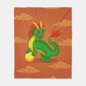 Couverture Polaire Dragon Chinois Vert sur Fond Rouge (Devant)
