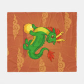 Couverture Polaire Dragon Chinois Vert sur Fond Rouge (Devant (Horizontal))