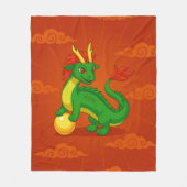 Couverture Polaire Dragon Chinois Vert sur Fond Rouge (Devant)