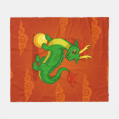 Couverture Polaire Dragon Chinois Vert sur Fond Rouge (Devant (Horizontal))