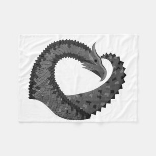 Couverture Polaire Dragon de coeur noir sur blanc