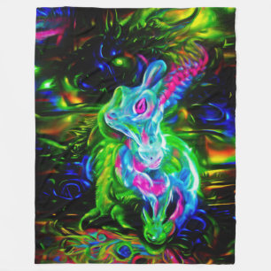 Couverture Polaire Dragon de lapin psychédélique à Neon Imaginaire