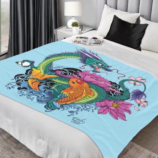 Couverture Polaire Dragon d'eau chinois Poisson Koi