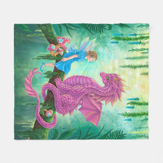 Couverture Polaire Dragon rose et fée (Devant (Horizontal))