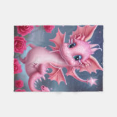 Couverture Polaire Dragon rose mignon aux fleurs roses (Devant (Horizontal))