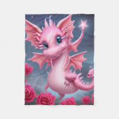 Couverture Polaire Dragon rose mignon aux fleurs roses (Devant)