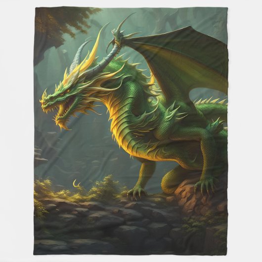 Couverture polaire Dragon Vert & Jaune (Devant)