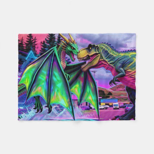 Couverture Polaire Dragon Vert vs Dinosaure (Devant (Horizontal))