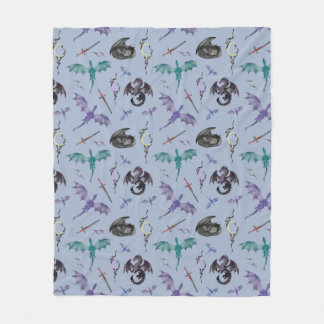 Couverture Polaire Dragons Lune et Épée Magique Fantaisie Lavande Se