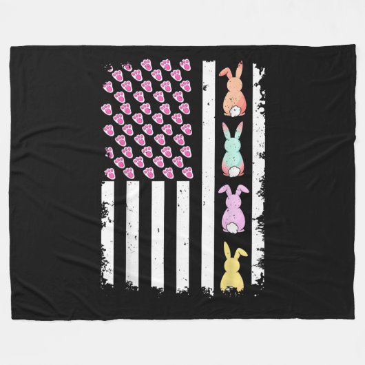 Couverture Polaire Drapeau américain américain avec lapin pour le jou (Devant (Horizontal))
