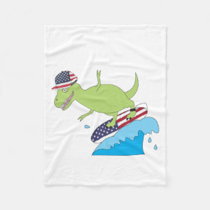 Couverture Polaire Drapeau américain Dinosaur Surfing