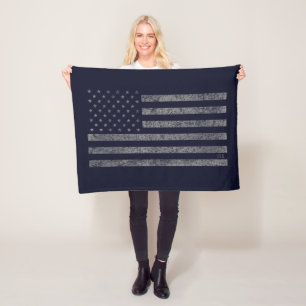 Couverture Polaire Drapeau américain Grunge bleu avec nom