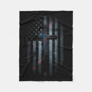 Couverture Polaire Drapeau américain grunge et croix Foi Famille Libe