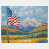 Couverture Polaire Drapeau américain impressionniste et montagnes (Devant (Horizontal))
