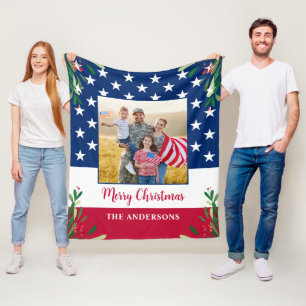 Couverture Polaire Drapeau américain patriotique photo militaire Noël