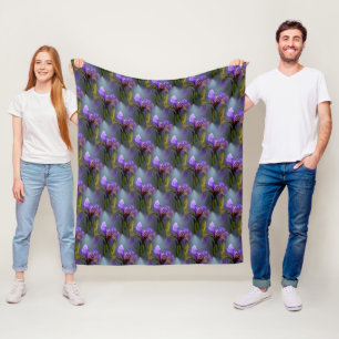Couverture Polaire Drapeau bleu Iris Fleurs Motif de la nature
