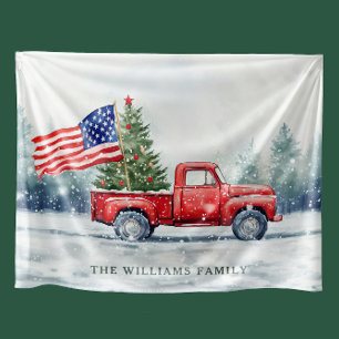 Couverture Polaire Drapeau de camion de Noël rouge vintage arbre de N