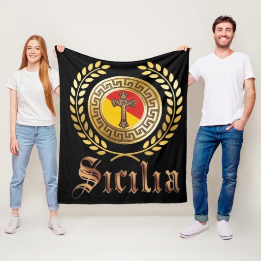 Couverture Polaire Drapeau de Sicile et Crucifix (En situation)