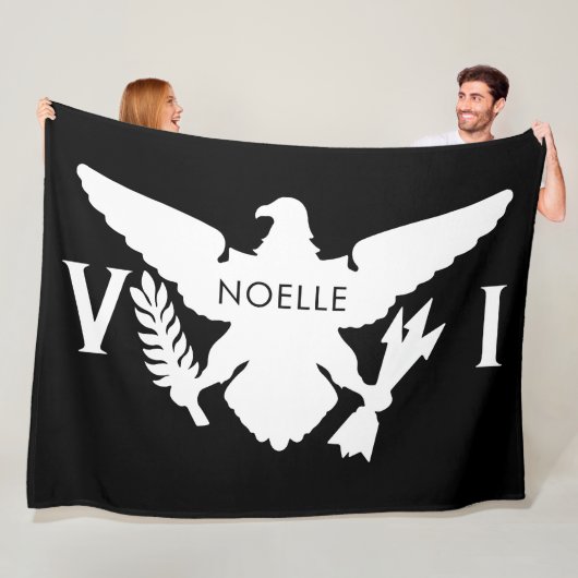 Couverture Polaire Drapeau des îles Vierges américaines, noir et blan (En situation)