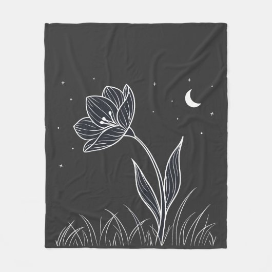 Couverture Polaire Dreamlit Moonlit Flower Line Art avec étoiles (Devant)