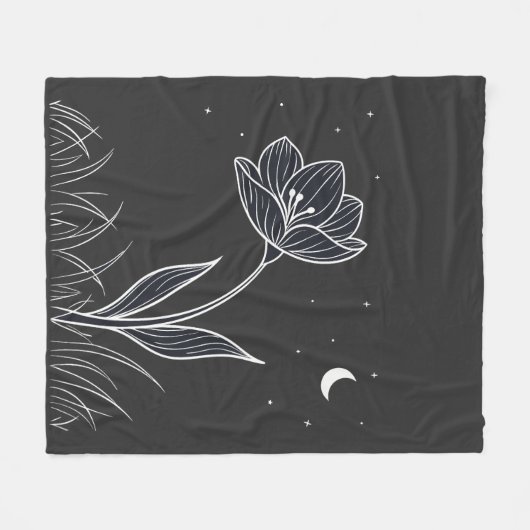 Couverture Polaire Dreamlit Moonlit Flower Line Art avec étoiles (Devant (Horizontal))