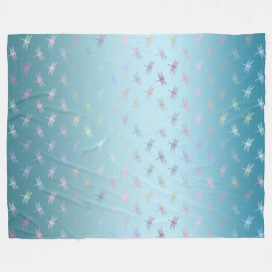 Couverture Polaire Dreamy Aqua Ombre libellules arc-en-ciel (Devant (Horizontal))