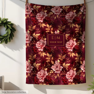 Couverture Polaire Dreamy Blush Burgundy Gold Personnalisé Floral