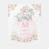 Couverture Polaire Dreamy Elephant Blush Rose or Floral Monogramme (Devant)