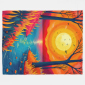 Couverture Polaire Dreamy Vibrant Sunset Lake Forest Illustration (Devant (Horizontal))
