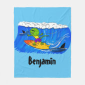 Couverture Polaire Drôle caricature de surf de lézard au cou (Devant)