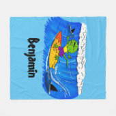 Couverture Polaire Drôle caricature de surf de lézard au cou (Devant (Horizontal))