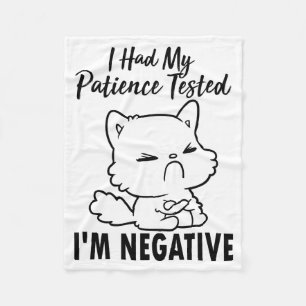 Couverture Polaire Drôle Chat, j'ai eu ma patience testé je suis néga