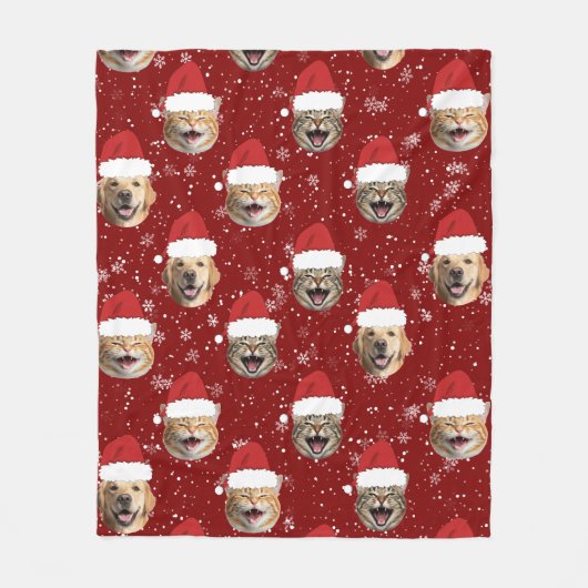 Couverture Polaire Drôle Custom Chien Chat 3 Visages Noël Chapeaux de (Devant)