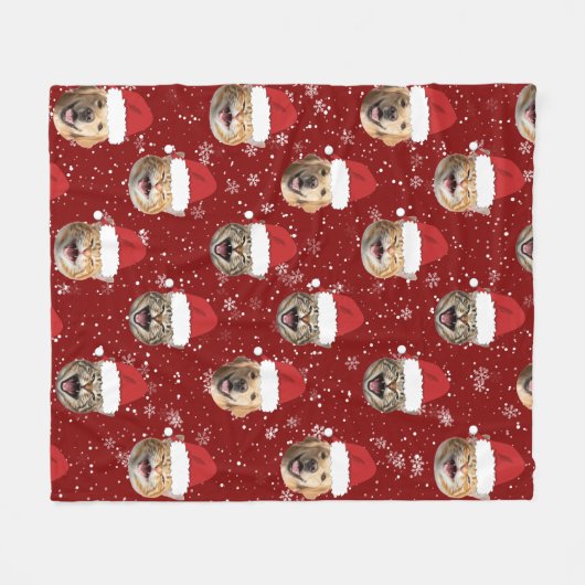 Couverture Polaire Drôle Custom Chien Chat 3 Visages Noël Chapeaux de (Devant (Horizontal))