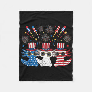 Couverture Polaire Drôle d'Axolotl Feux d'Artifice Drapeau Américain 