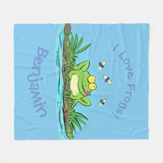 Couverture Polaire Drôle grenouille verte avec dessin de mouches (Devant (Horizontal))