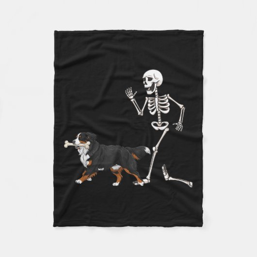 Couverture Polaire Drôle Halloween Bernese Mountain Dog Et Skeleton (Devant)