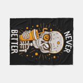 Couverture Polaire Drôle Jamais Mieux Squelette Boire Café Hallow (Devant (Horizontal))