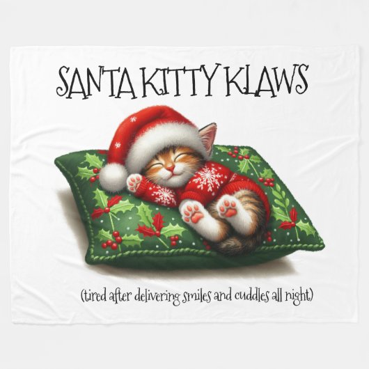 Couverture Polaire Drôle mignon Rêver Père Noël Kitty Klaws (Devant (Horizontal))