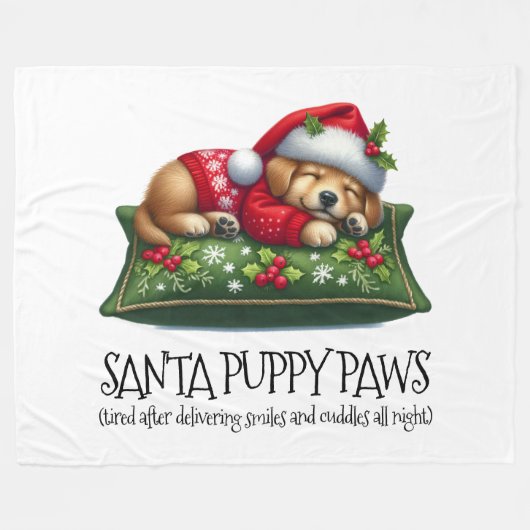 Couverture Polaire Drôle mignon Rêver Père Noël Puppy Paws (Devant (Horizontal))