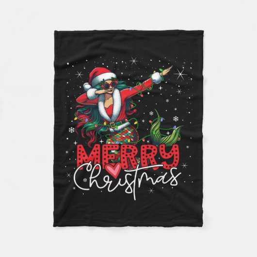 Couverture Polaire Drôle Noël Dabbing Mermaid Santa Claus Joyeux Chri (Devant)