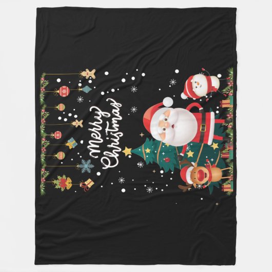 Couverture Polaire Drôle Père Noël, Snowman, Reindeer Joyeux Noël (Devant)